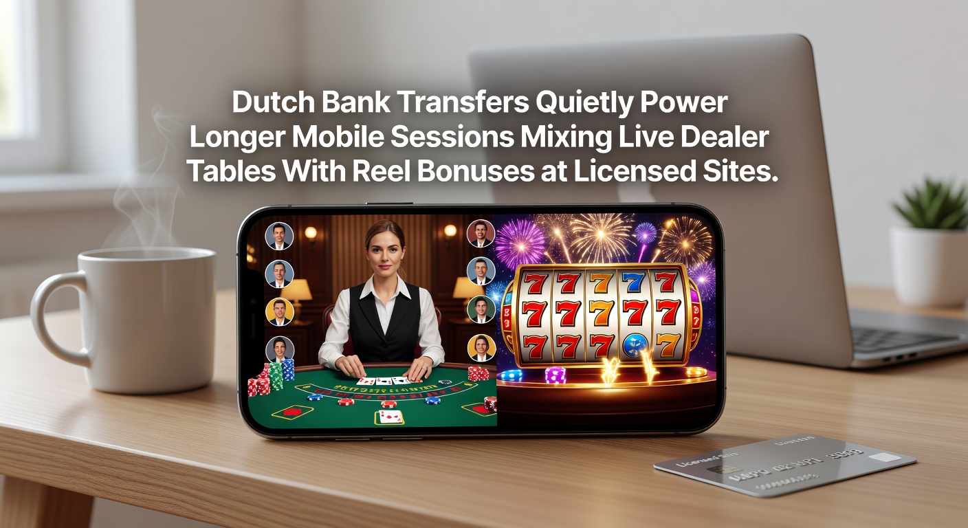 Illustratie van mobiele casino sessies met snelle Nederlandse bankoverschrijvingen en live dealer tafels