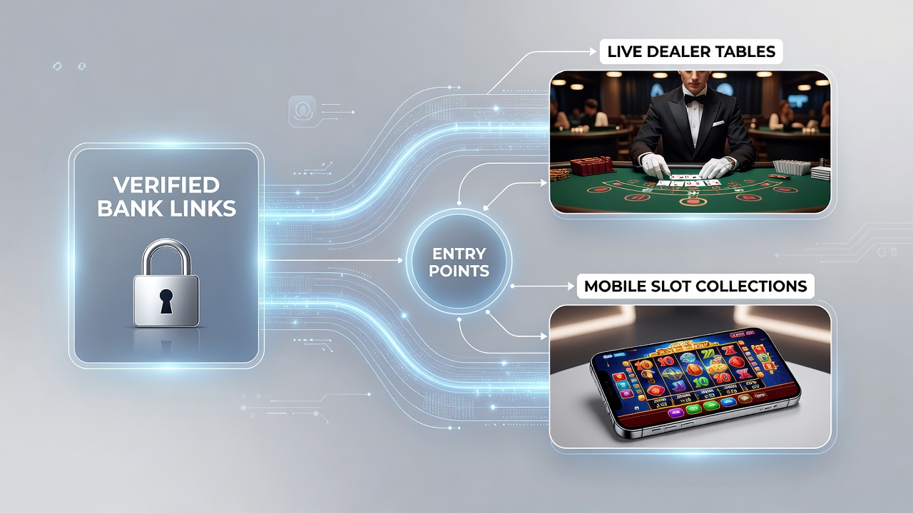 Weergave van mobiele slotcollecties en live dealer interfaces op platforms met bankverificatie