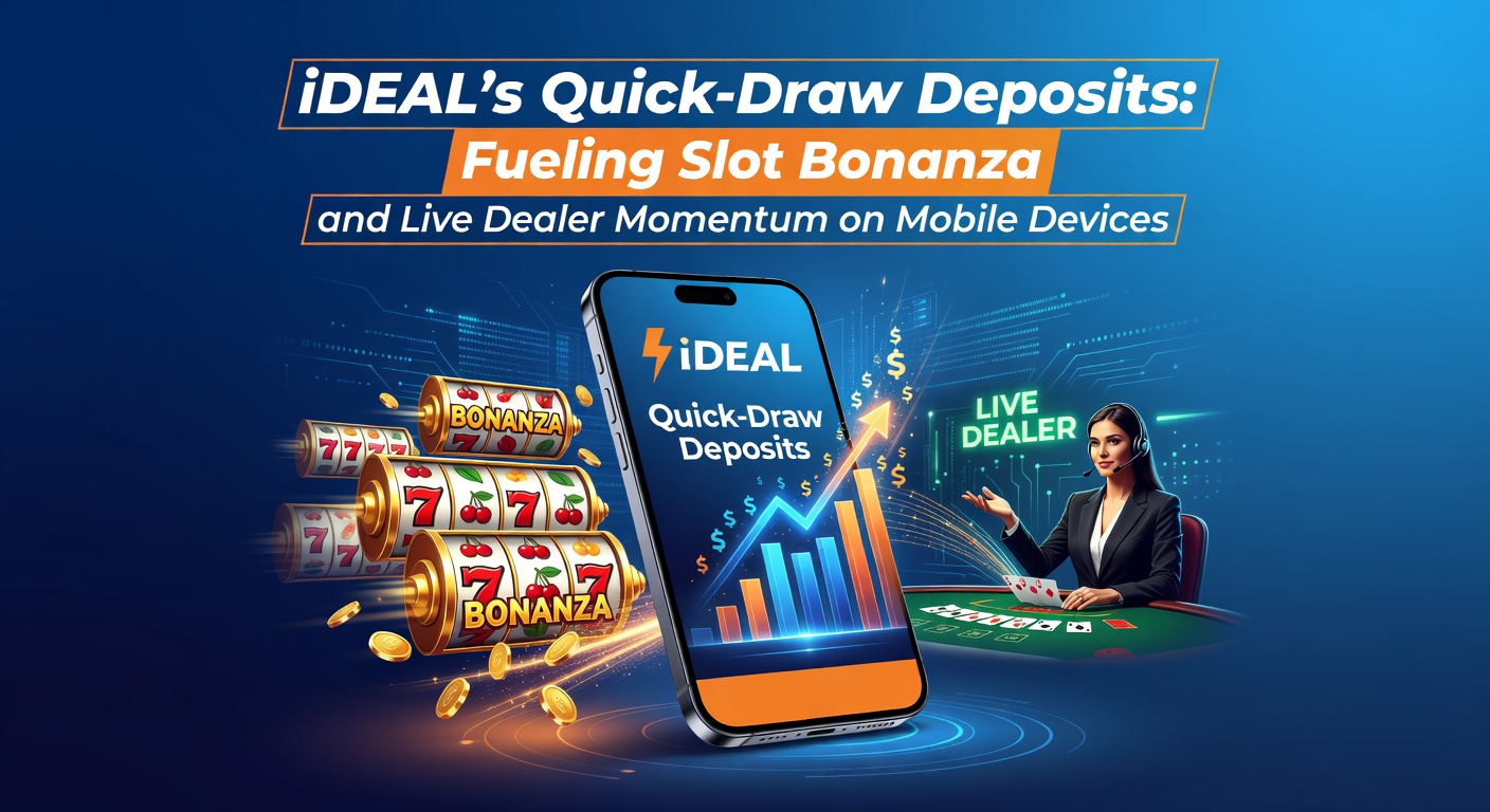 Smartphone met iDEAL-app die een snelle storting activeert voor een slotspel in een Nederlands online casino, met bonussen en live dealer tafels op de achtergrond