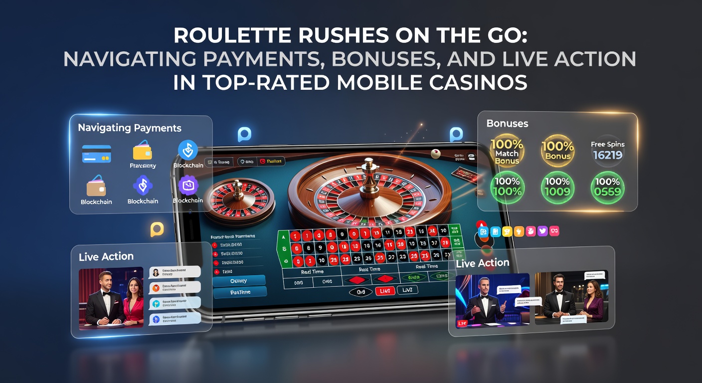 Smartphone met levendige roulettewiel op mobiel casino-app, omringd door betaalopties en bonuspop-ups